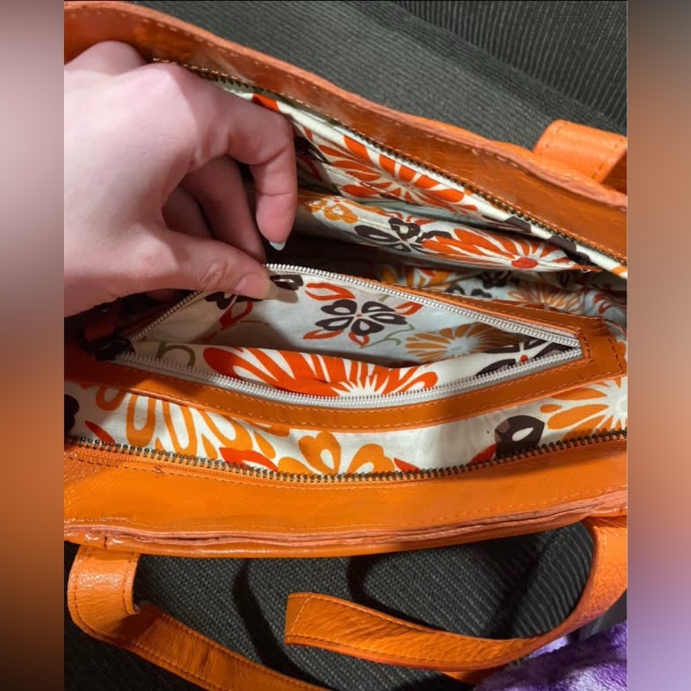 Orange Leather Tote Bag - Latico - Picture 4 of 8